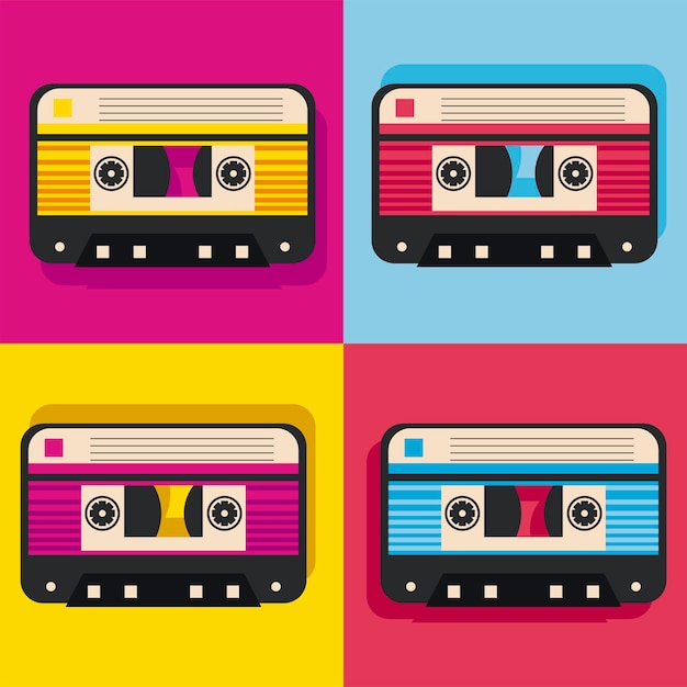 Four retro pop art cassettes