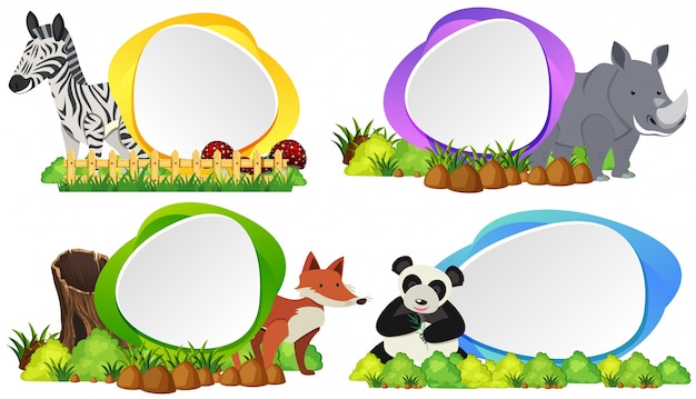 Vector four round badges with wild animals