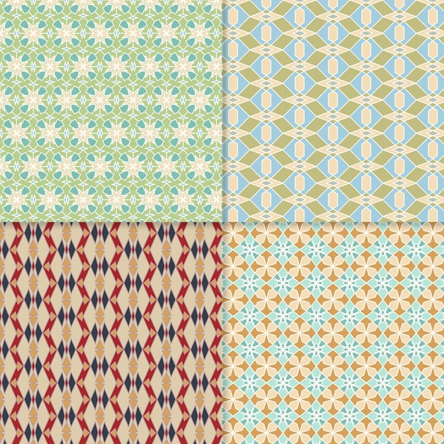 Four seamless color block patterns background