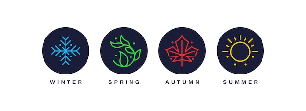 Four season icon logo template vector in round shape with line art style illustration design