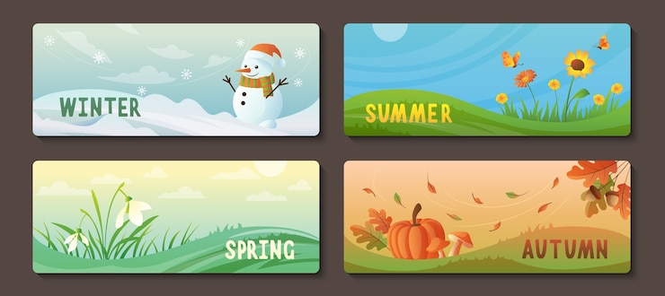 वेक्टर four seasons flat cartoon banner set