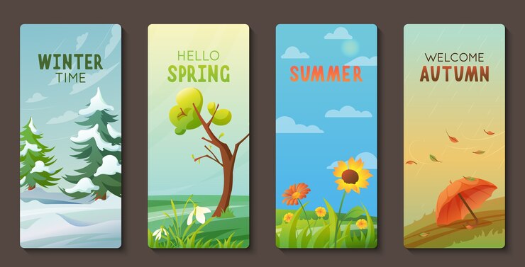 वेक्टर four seasons flat cartoon banner set