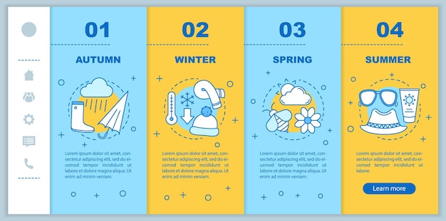 Four seasons onboarding mobile web pages vector template
