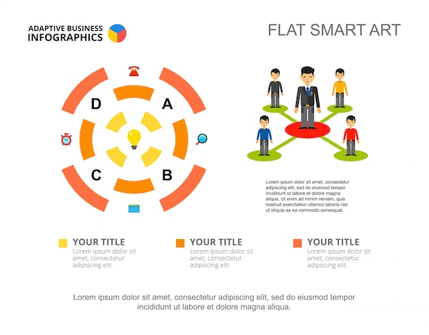 Four segment radial diagram. Process chart, editable template. 