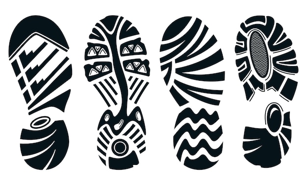 Four silhouettes of sport running shoes