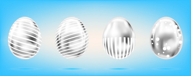 Four silver eggs on the sky blue background