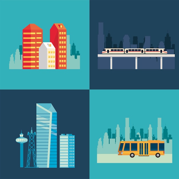 Vector four smart city scenes