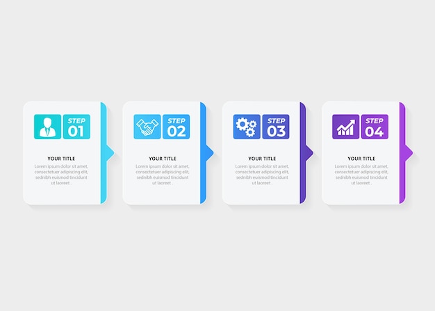 4ステップグラデーションリアルなカラフルなステップタイムラインインフォグラフィックテンプレートデザイン
