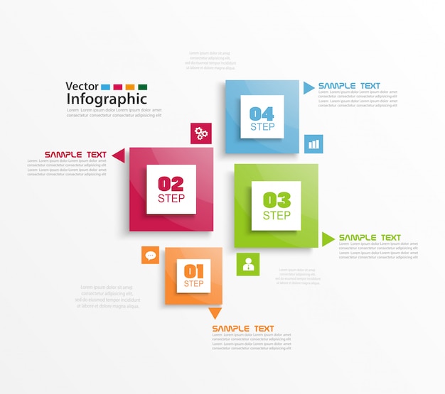 Four steps infographic with colorful squares