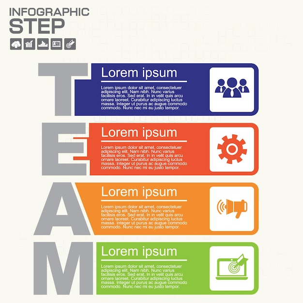 TEAM infographics 보고서 템플릿 차트 구성표의 4단계 벡터