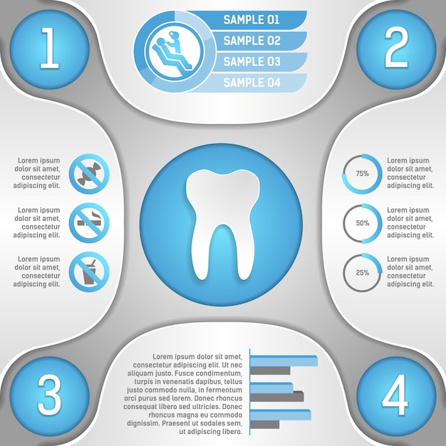 健康な歯への4つのステップインフォグラフィックテンプレートベクトルイラスト