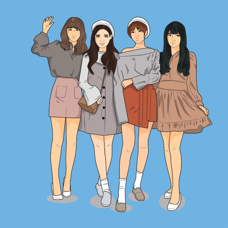 Vector 네 명의 세련된 소녀
