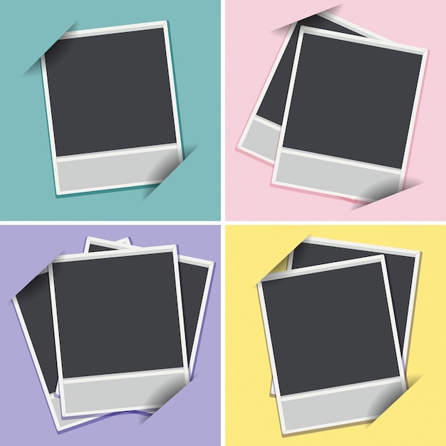 Four templates of photoframes on different background colors