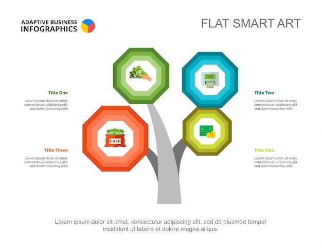 Vector four tree branches plan slide template