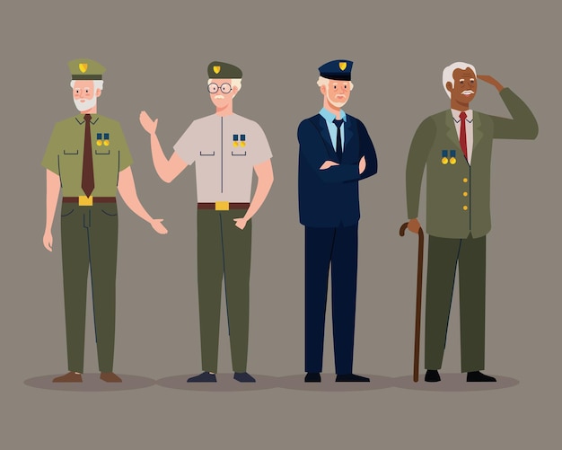 Four veterans standing characters