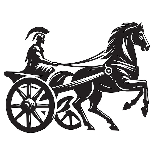 Four Wheeled Horse Carriage vector illustration in black and white