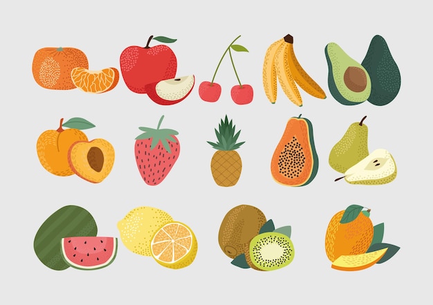 Fourteen fresh fruits