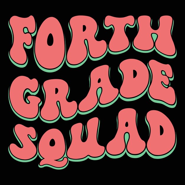 T-shirt tipografica colorata di quarta elementare squad wavy