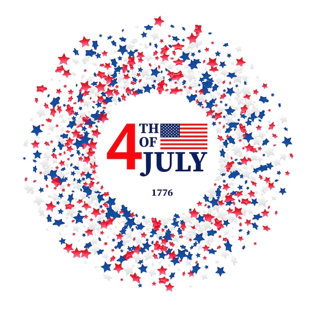 Vector fourth of july greeting card template july usausa celebration with confetti stars in national color