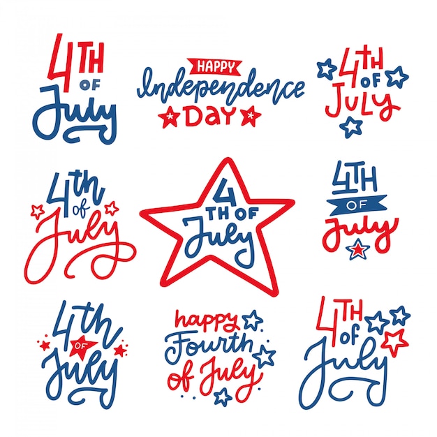 Fourth of july hand written trendy line lettering set. united states of america independence day typographic design