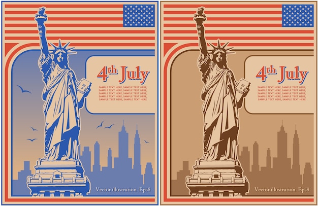 Vector fourth of july independence day of the usa, statue of liberty, holiday, illustration