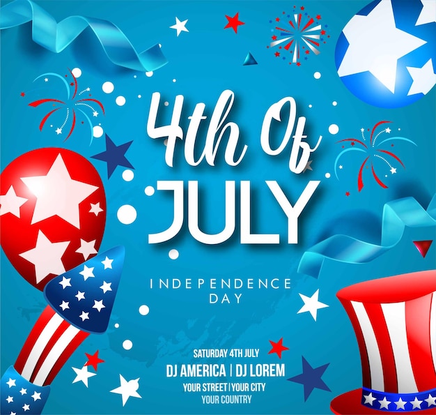 4 июля День независимости 4 июля Векторная иллюстрация поздравительной открытки с фоном мазка кистью