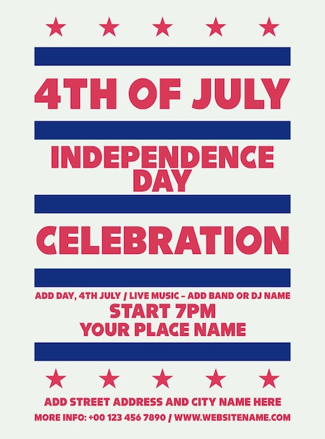 Fourth of July party flyer poster or social media post design