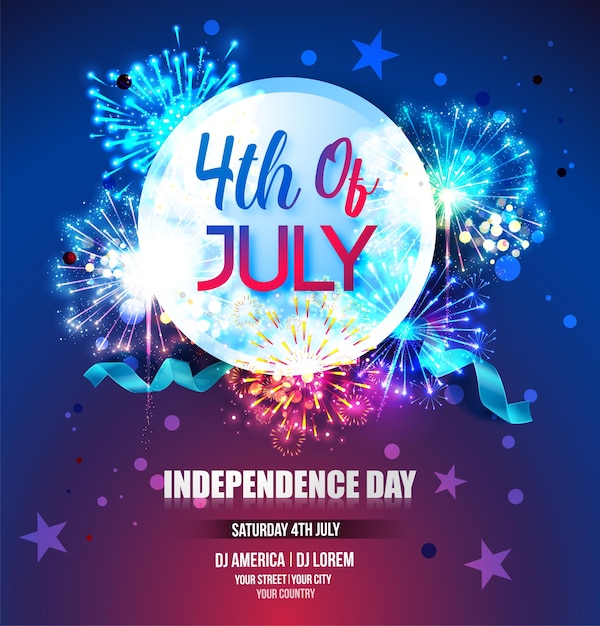 Fourth of july independence day4 juli vector illustratie wenskaart met penseelstreek backgr
