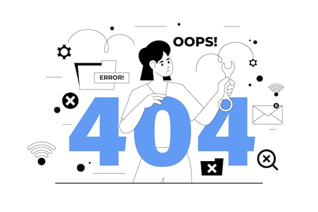 Fout 404 schets illustratie