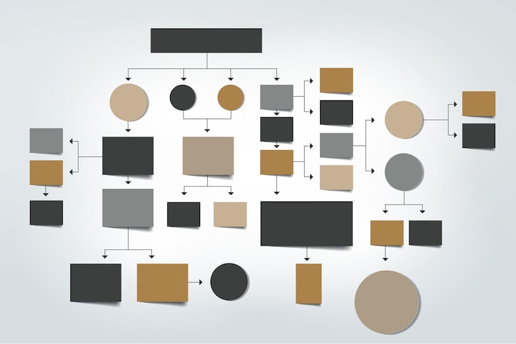 Vector fowchart blue colored shadows scheme