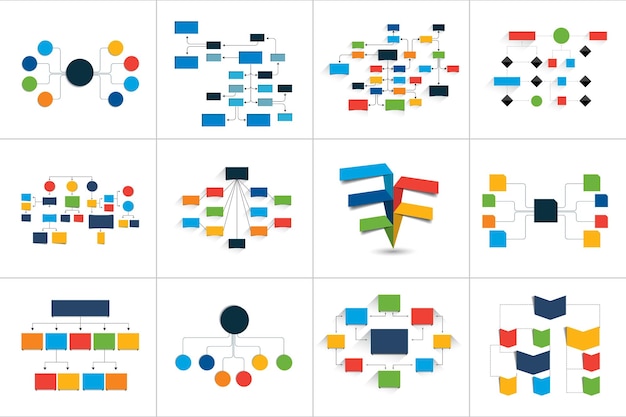 Fowcharts schemes diagrams Mega set Simply color editable Infographics elements