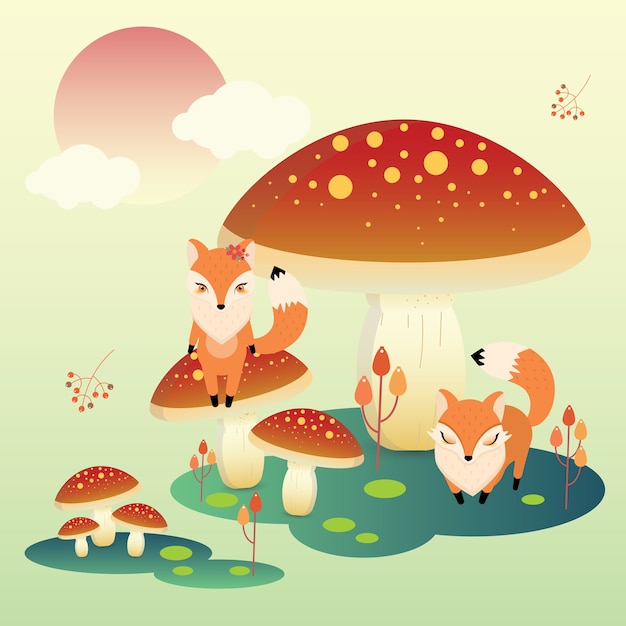 Fox and giant mushroom