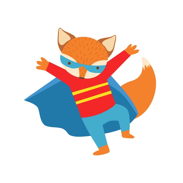 Vector fox animal dressed as superhero with a cape comic masked vigilante character