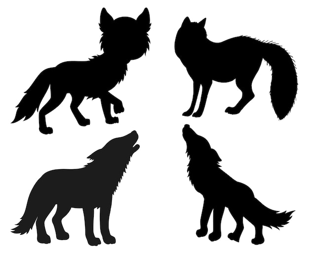 Fox animal Flat style isolated Vectors Silhouettes