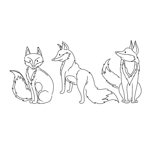 Vector fox animal isolated wild illustration vector nature hand drawn doodle illustrations vector set