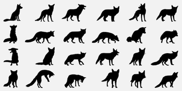 Vector fox animal silhouettes set