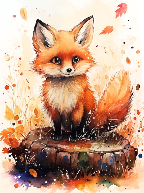 Premium Vector | Fox in autumn nature watercolor paint