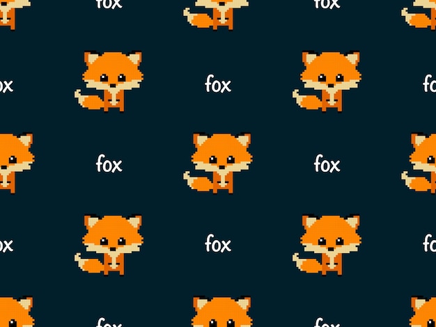 Fox cartoon character seamless pattern on black background Pixel style