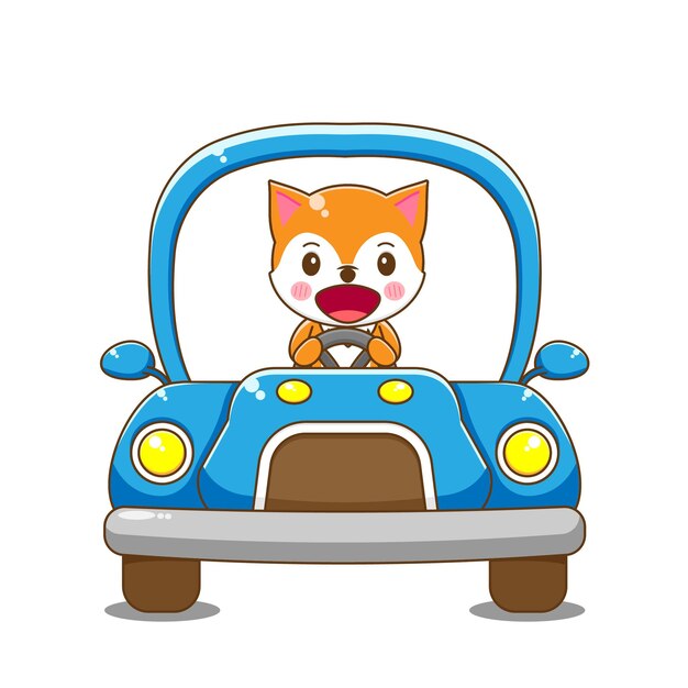 キツネのキャラクターの運転車。