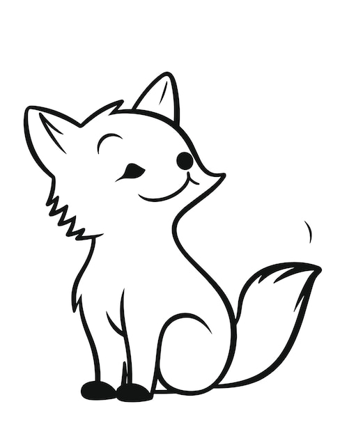 Fox Coloring page for kids Black and white illustration for coloring book High quality coloring page