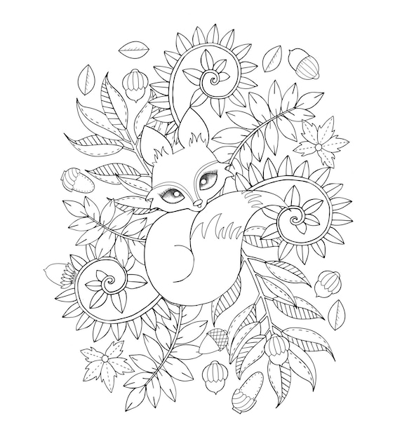 Vector fox coloring page