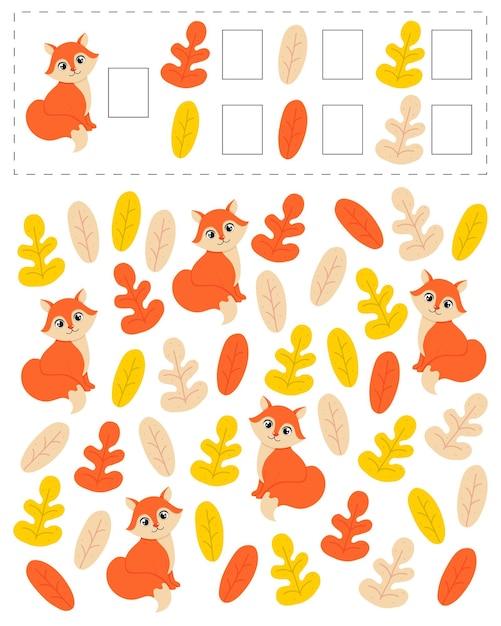 Fox, counting, math. The development of preschoolers, schoolchildren. Task, puzzle for a child. Test