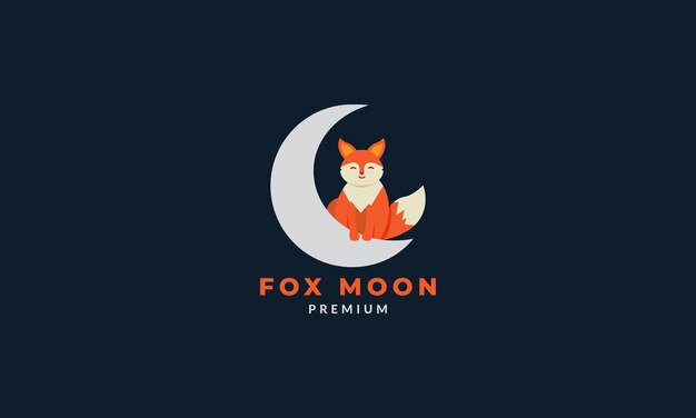 Fox cute cartoon with crescent moon logo icon vector illustration