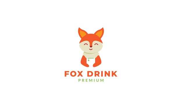 Fox  cute  cartoon with tea logo icon vector illustration