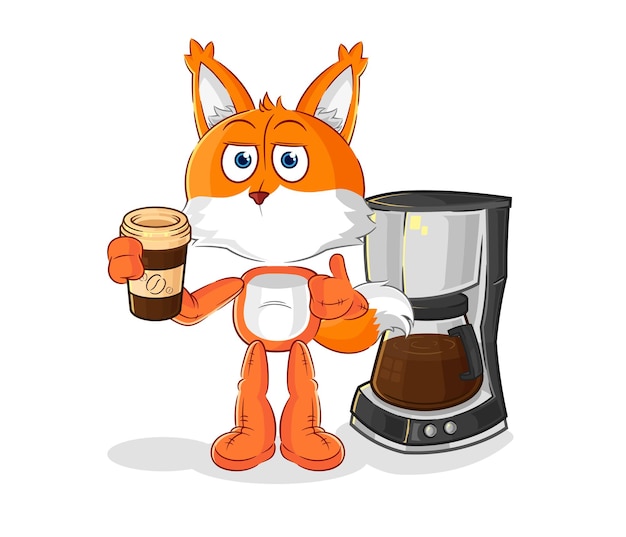 Fox drinken koffie illustratie karakter vector