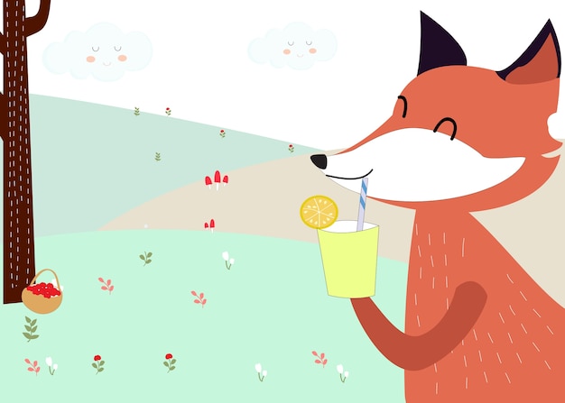 Fox drinking in the summer forest