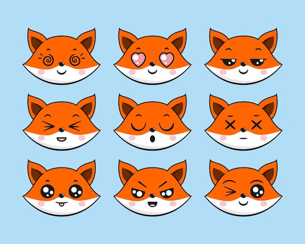 Vector fox face sticker emoticon kawaii part 3