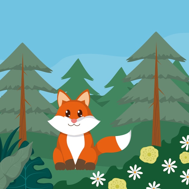 Fox at forest cute animal cartoons