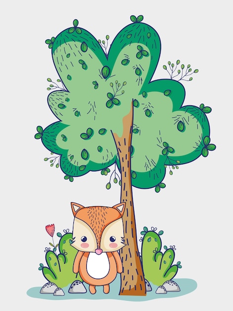 Fox in the forest doodle cartoons