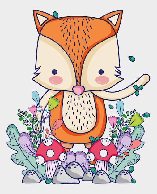 Vector fox in the forest doodle cartoons